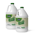 Two large white containers with green labels, marked "Squeaky Clean," featuring cleaning bubbles and words "No Harsh Chemicals." Designed for turf cleaning.