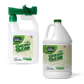 Two bottles of Squeaky Clean turf cleaner, labeled with "No Harsh Chemicals," featuring a hose attachment and a green cap.