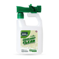 A turf cleaner spray bottle labeled "Squeaky Clean," featuring bold green text and bubbles, with green nozzle and “no harsh chemicals” note.